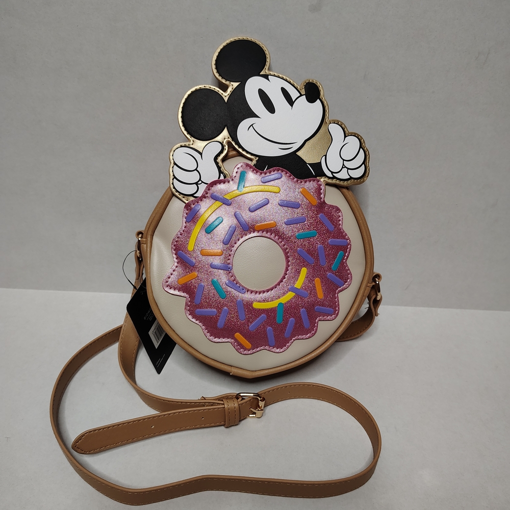 DISNEY Bioworld MICKEY MOUSE Sprinkle Donut Tan Crossbody Bag Purse NWT